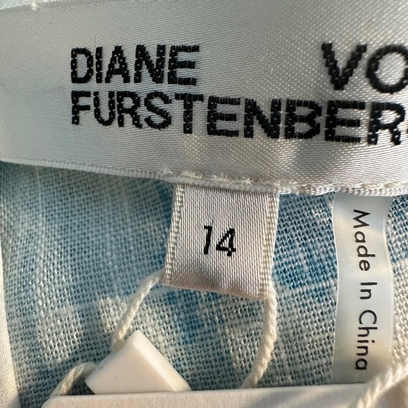 Diane Von Furstenberg Floral Puff‎ Sleeve Dress Size 14 Dianthus Blue White NEW - Picture 12 of 15